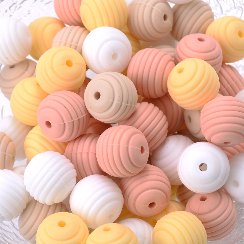 15mm 10Pcs/Lot Silicone Beads Baby Teething Beehive Round Food Grade Beads for DIY Threaded Silicone Beads Baby Teethers