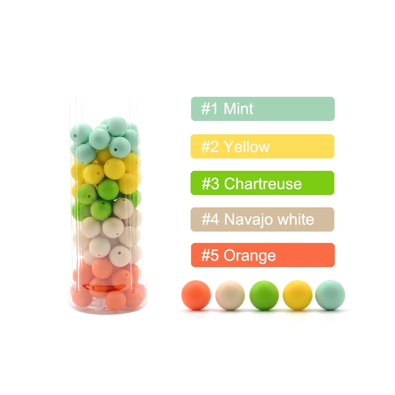 LOFCA 15mm 20pcs/Lot Silicone Beads Loose Baby Fashion Teething Beads Baby Teether Safe Food Grade Nursing Chewing Diy Toy