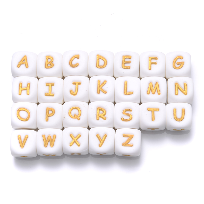 10Pcs 12mm Silicone Letters Beads English Alphabet Baby Teether For Personalized Name Pacifier Chain Clip Toys Accessories