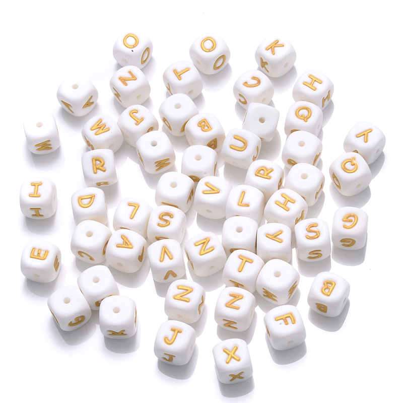 10Pcs 12mm Silicone Letters Beads English Alphabet Baby Teether For Personalized Name Pacifier Chain Clip Toys Accessories