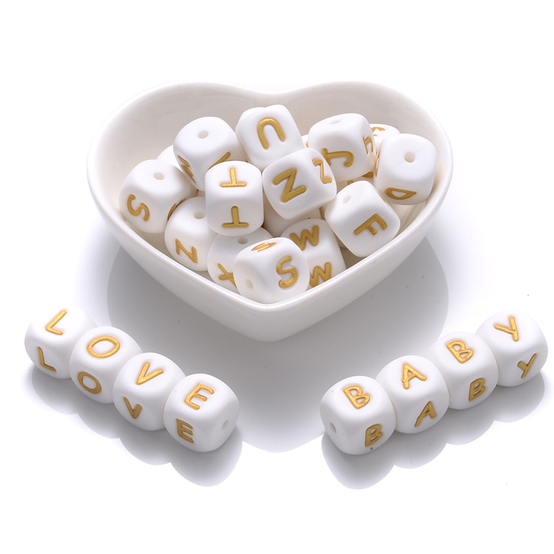 10Pcs 12mm Silicone Letters Beads English Alphabet Baby Teether For Personalized Name Pacifier Chain Clip Toys Accessories