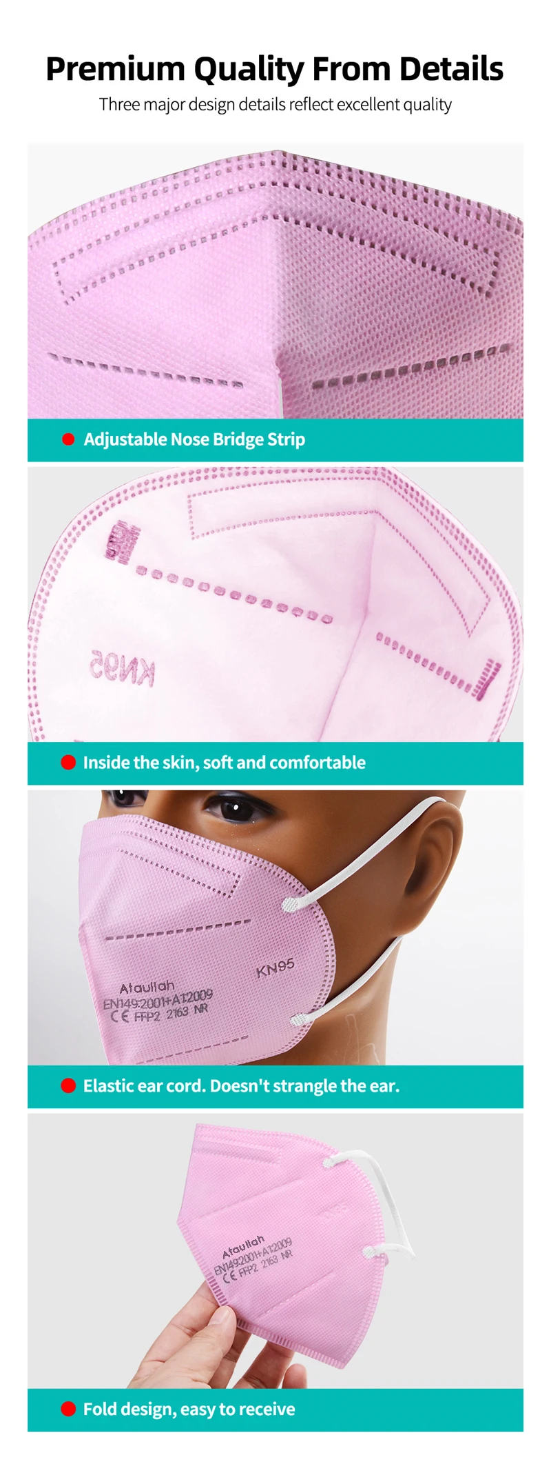 Ataullah ffp2 face mask kn95 Mascarillas 5 Layer filtration disposable breathable mask Protective Dustproof Mouth Mask fpp2 kn95
