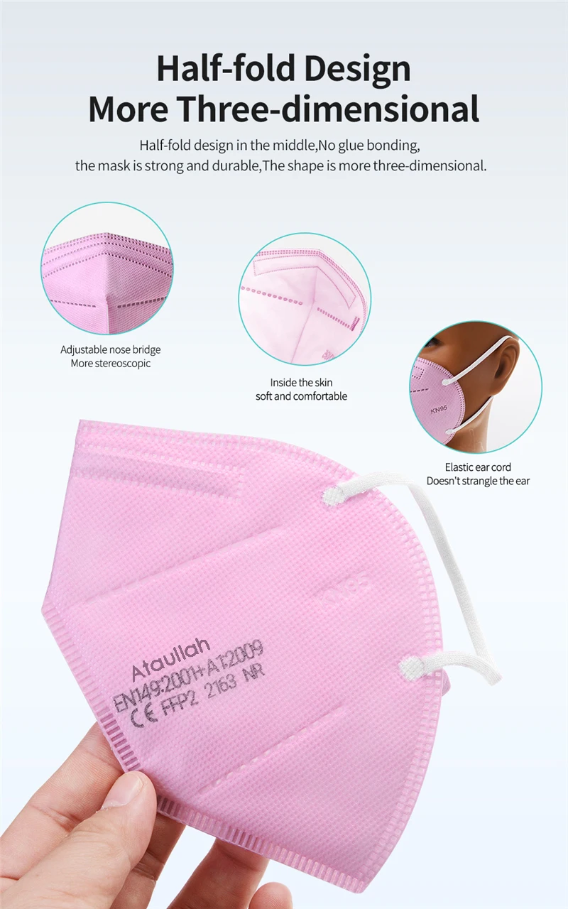 Ataullah ffp2 face mask kn95 Mascarillas 5 Layer filtration disposable breathable mask Protective Dustproof Mouth Mask fpp2 kn95