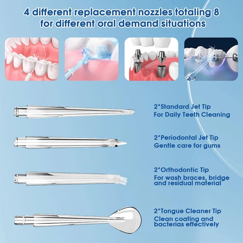 Portable Smart Electric Oral Irrigator Water Flosser 4 Jets 3 Modes Rechargeable Dental Water Jet Irrigator Dental Teeth Cleaner