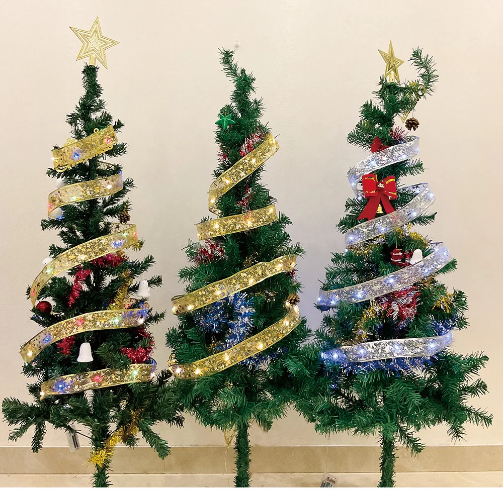 2026 LED Ribbon Decoration Lights 10m Christmas Tree Decoration Ornaments Lace Bows String Lights Navidad Home Decors New Year