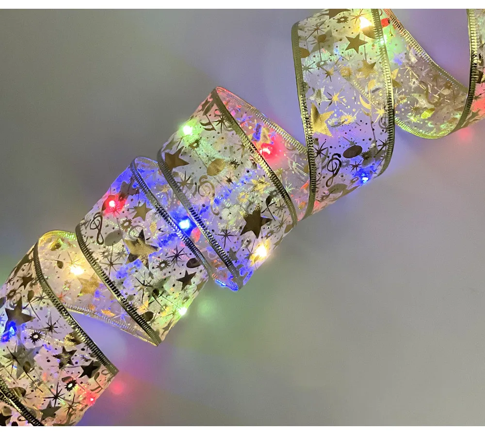 2026 LED Ribbon Decoration Lights 10m Christmas Tree Decoration Ornaments Lace Bows String Lights Navidad Home Decors New Year