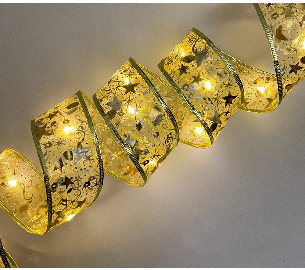 2026 LED Ribbon Decoration Lights 10m Christmas Tree Decoration Ornaments Lace Bows String Lights Navidad Home Decors New Year