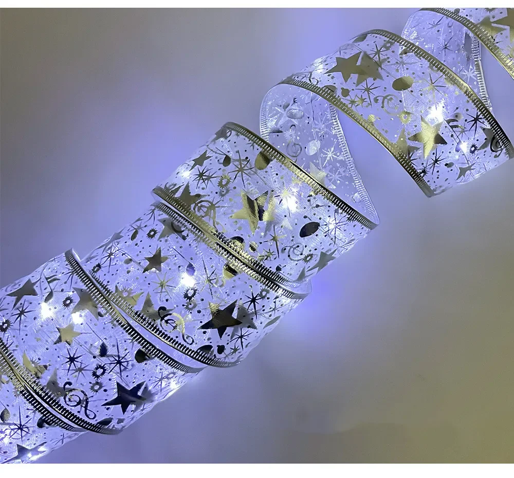 2026 LED Ribbon Decoration Lights 10m Christmas Tree Decoration Ornaments Lace Bows String Lights Navidad Home Decors New Year