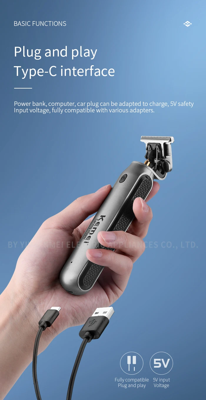 USB charging Zero-cut Blade Cordless Hair Trimmer Kemei KM-1757 Hair Clipper Hollow head Barber Hair Cut Machine