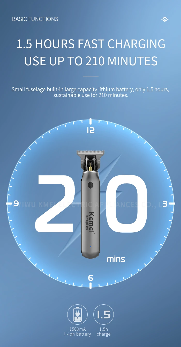USB charging Zero-cut Blade Cordless Hair Trimmer Kemei KM-1757 Hair Clipper Hollow head Barber Hair Cut Machine