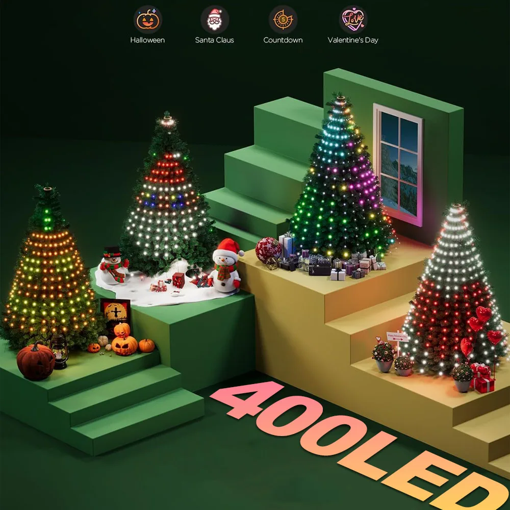 USB 2.1M 400LEDs Christmas Lights Holiday String Lights with Star Shape, Smart LED Xmas Tree for Indoor Outdoor Decor