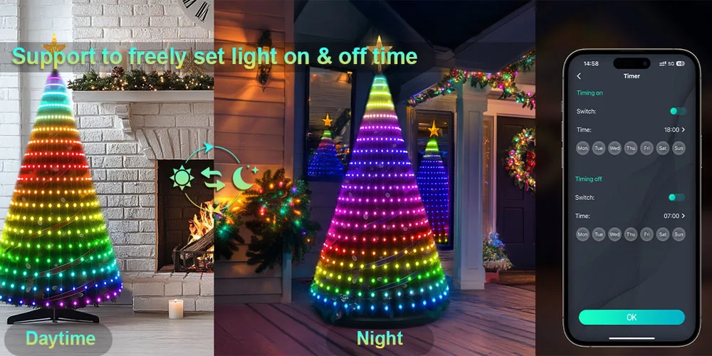 USB 2.1M 400LEDs Christmas Lights Holiday String Lights with Star Shape, Smart LED Xmas Tree for Indoor Outdoor Decor