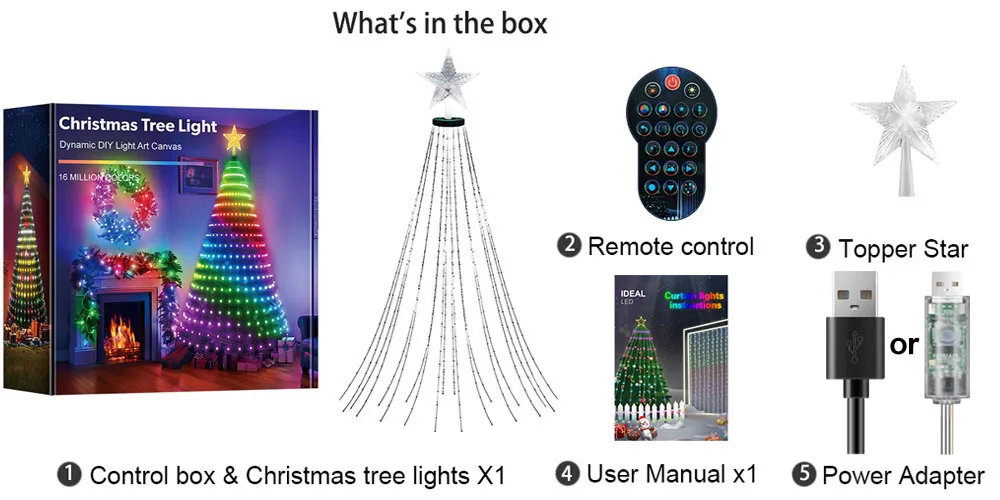 USB 2.1M 400LEDs Christmas Lights Holiday String Lights with Star Shape, Smart LED Xmas Tree for Indoor Outdoor Decor