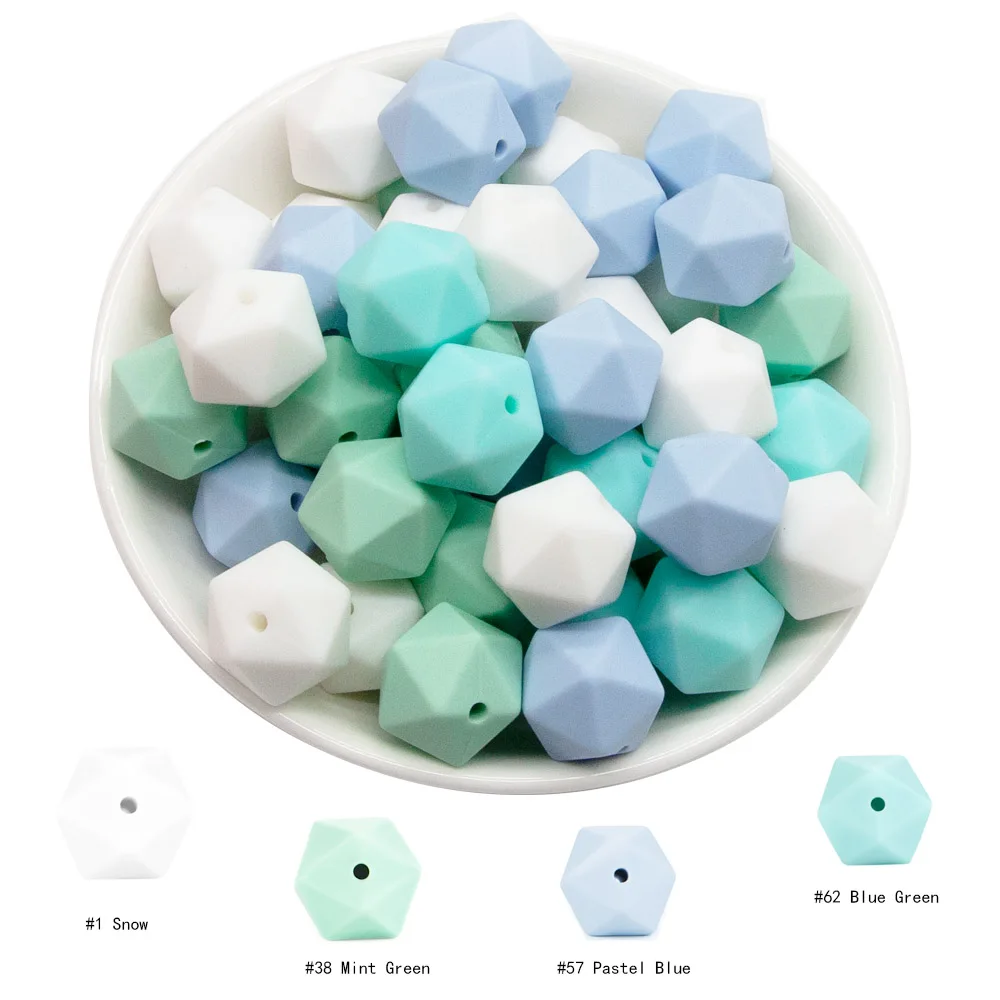 Cute-Idea 20pcs 14mm silicone icosahedron beads teether food grade chewable DIY handmade jewelry necklace bracelet baby teething