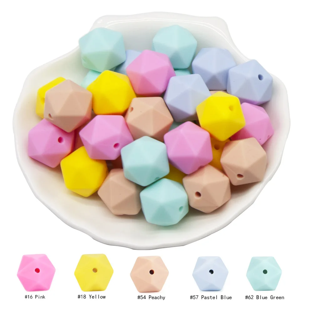 Cute-Idea 20pcs 14mm silicone icosahedron beads teether food grade chewable DIY handmade jewelry necklace bracelet baby teething