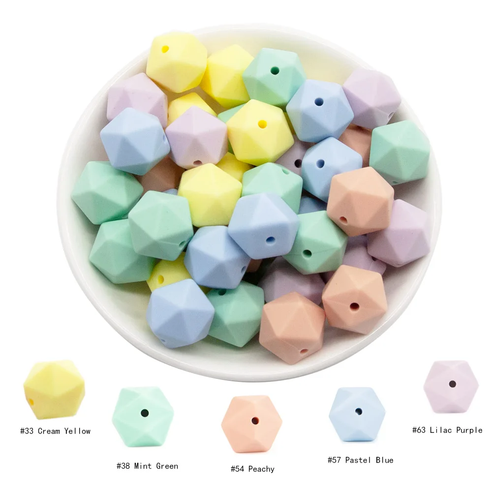 Cute-Idea 20pcs 14mm silicone icosahedron beads teether food grade chewable DIY handmade jewelry necklace bracelet baby teething