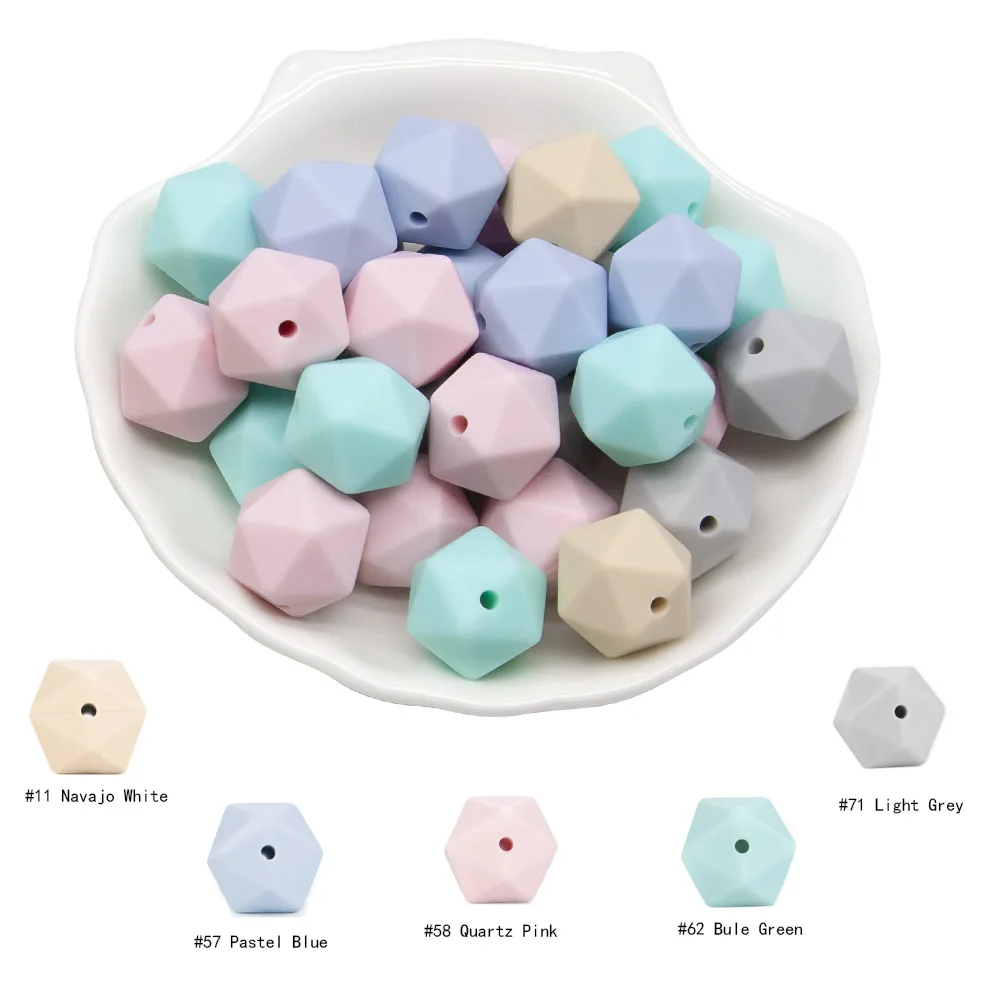Cute-Idea 20pcs 14mm silicone icosahedron beads teether food grade chewable DIY handmade jewelry necklace bracelet baby teething