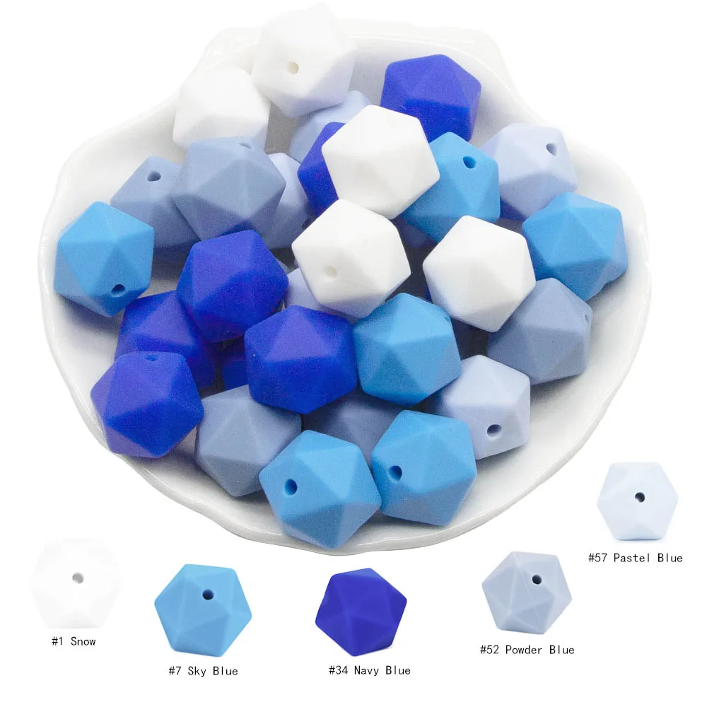 Cute-Idea 20pcs 14mm silicone icosahedron beads teether food grade chewable DIY handmade jewelry necklace bracelet baby teething