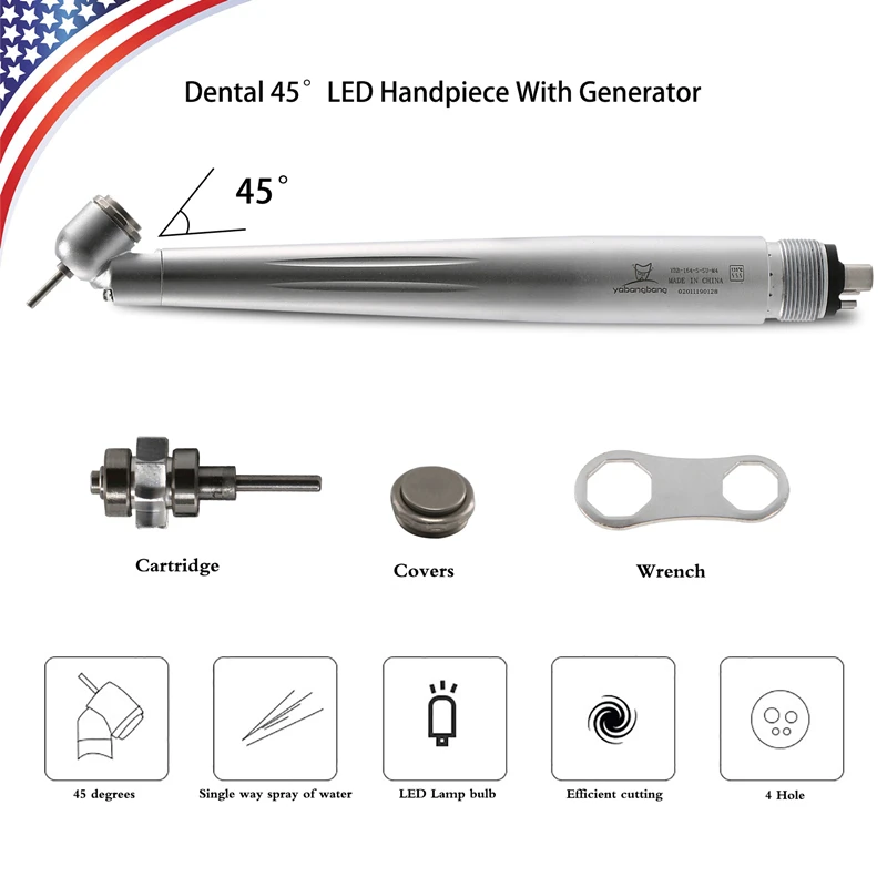 NSK Style Dental LED 45° Surgical High Speed Handpiece Fiber Optic Turbine 4 Hole YABANGBANG