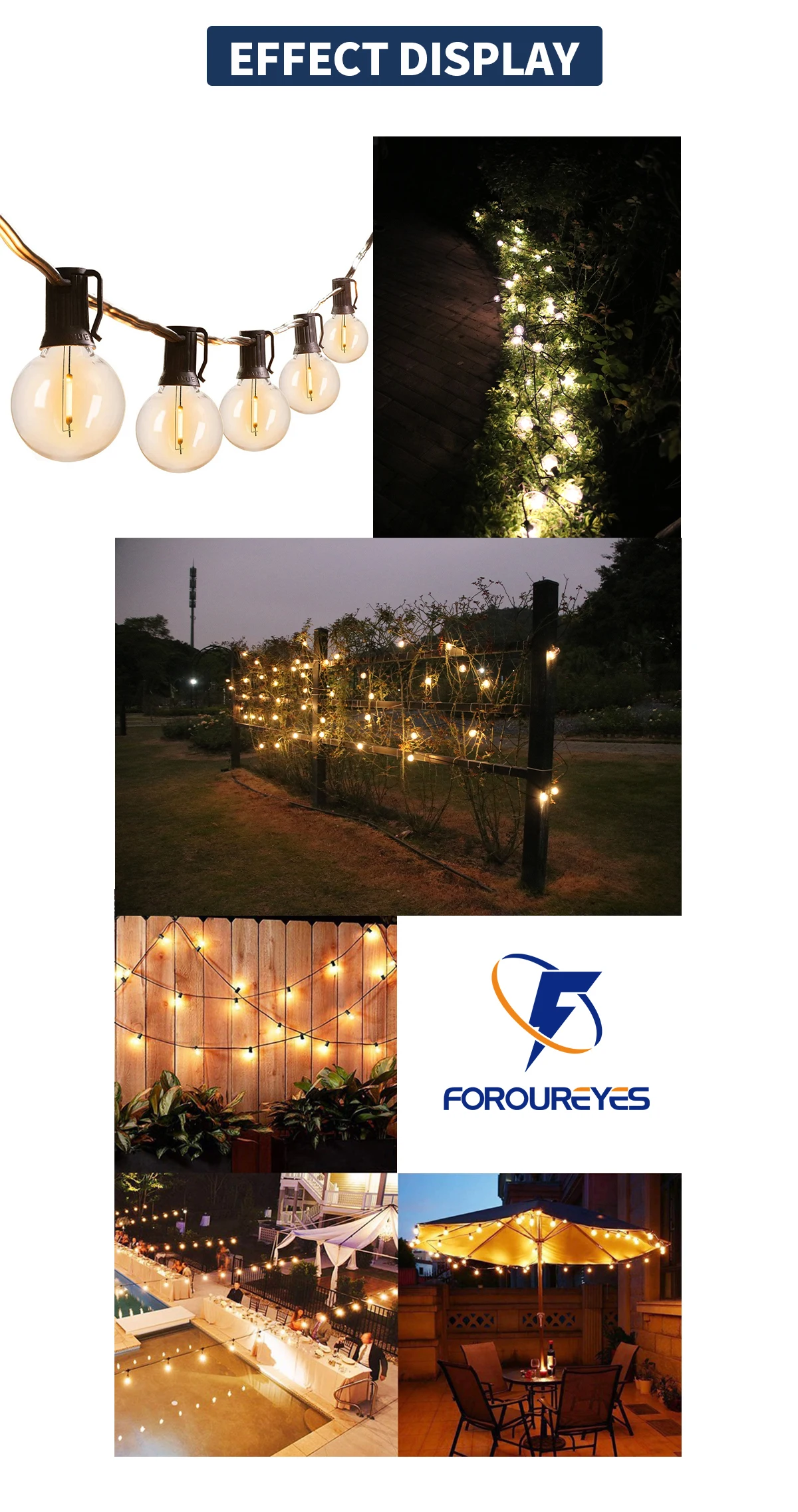 100/50/25ft Outdoor Garland Lights 220V G40 Plastic Bulb LED Tent Fairy Patio String Light Wedding Garden Party Decoration