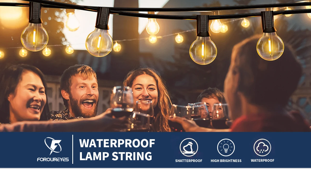 100/50/25ft Outdoor Garland Lights 220V G40 Plastic Bulb LED Tent Fairy Patio String Light Wedding Garden Party Decoration