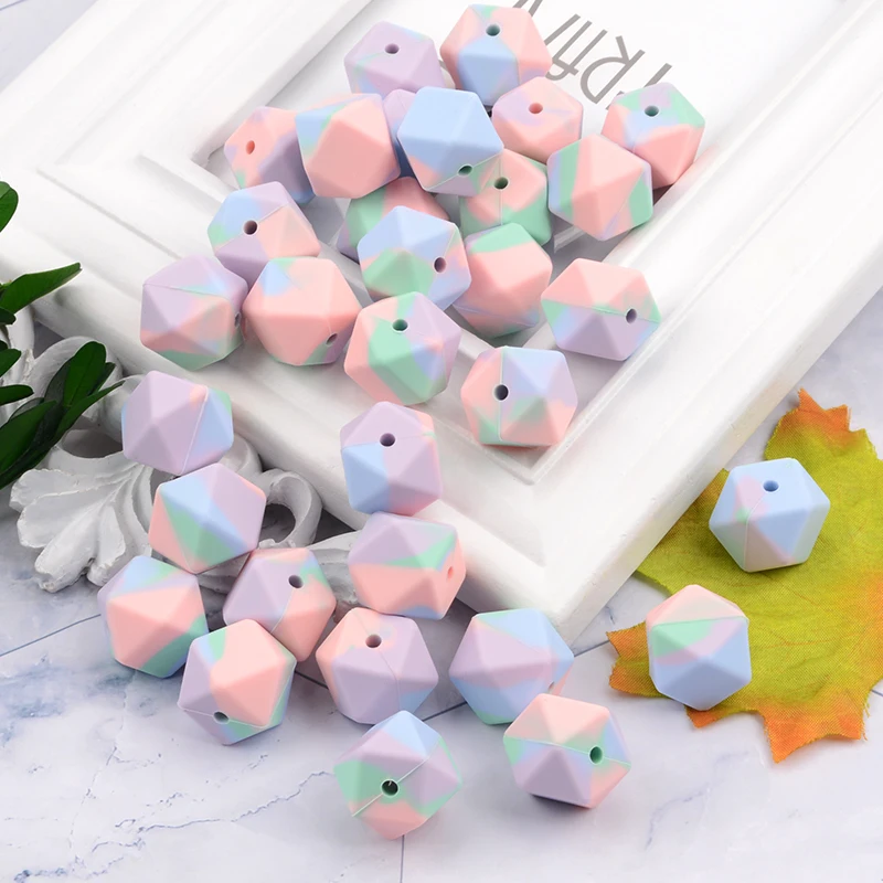 LOFCA 50pcs 14mm Mini Hexagon silicone beads Baby Teether BPA Free DIY Necklace Pacifier Chain Baby Teething Care Infant