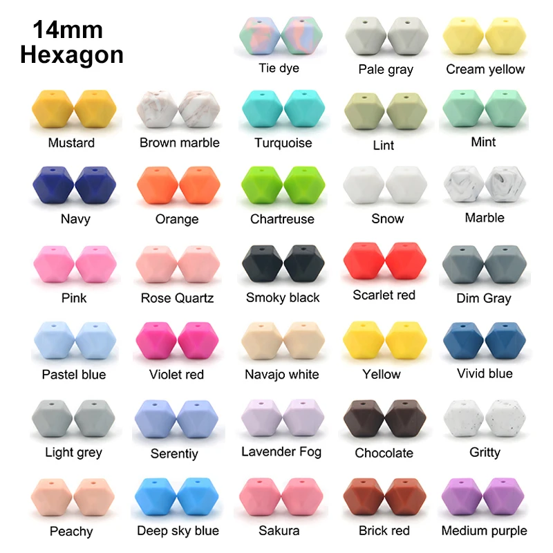 LOFCA 50pcs 14mm Mini Hexagon silicone beads Baby Teether BPA Free DIY Necklace Pacifier Chain Baby Teething Care Infant