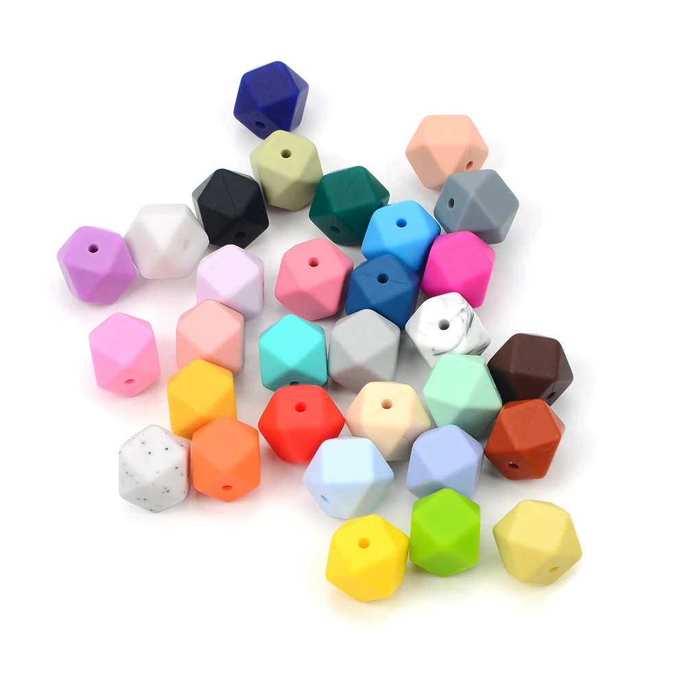 LOFCA 50pcs 14mm Mini Hexagon silicone beads Baby Teether BPA Free DIY Necklace Pacifier Chain Baby Teething Care Infant