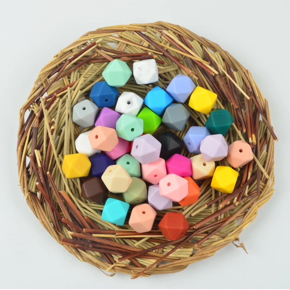 LOFCA 50pcs 14mm Mini Hexagon silicone beads Baby Teether BPA Free DIY Necklace Pacifier Chain Baby Teething Care Infant