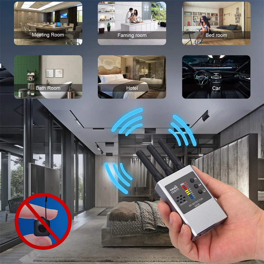 Wireless RF Signal Detector Bug GSM Audio GPS Tracker Mini Camera Finder Camera IR Scanning AI Standby Automatic Detection G638W