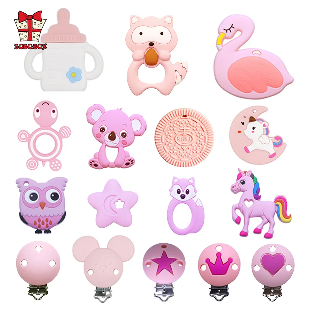 BOBO.BOX Silicone Teethers Beads Eco-friendly BPA Free Baby Teething Letter Beads Pacifier Chain Clip DIY Necklace Rattail Cord