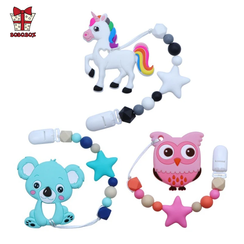 BOBO.BOX Silicone Teethers Beads Eco-friendly BPA Free Baby Teething Letter Beads Pacifier Chain Clip DIY Necklace Rattail Cord