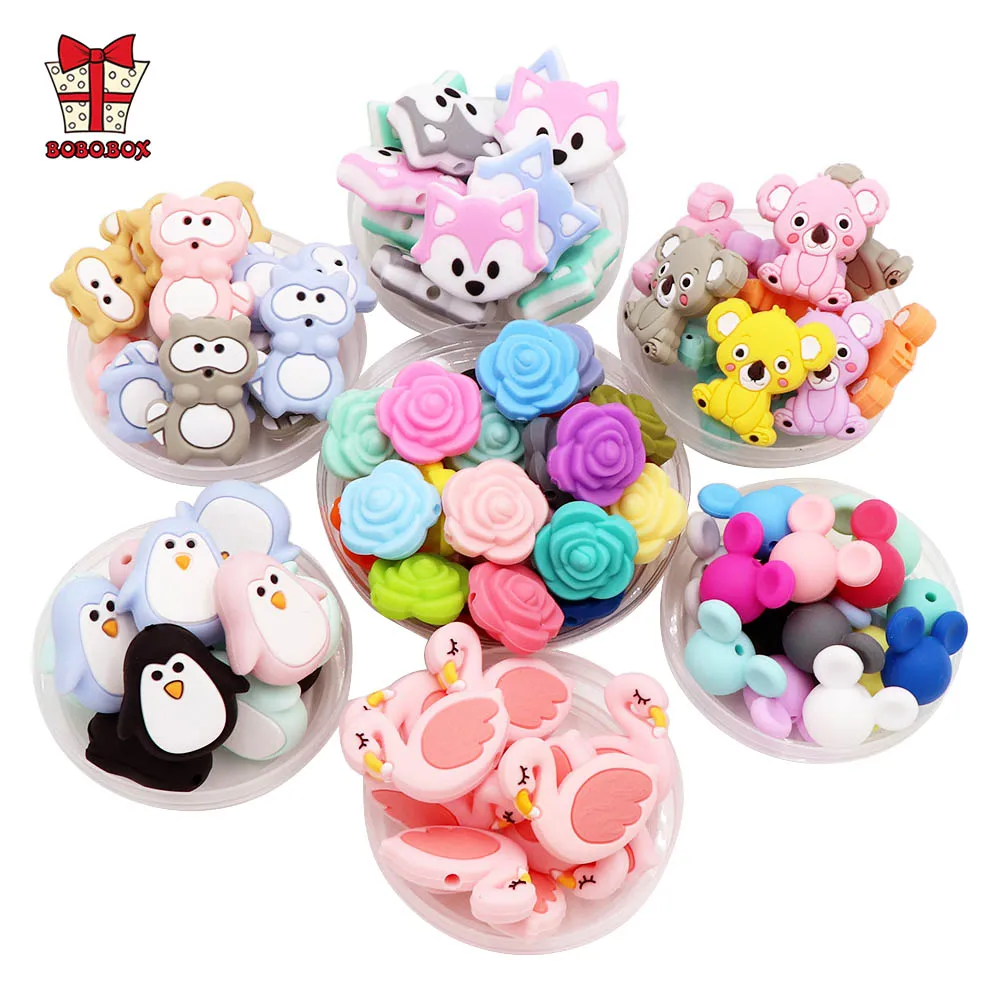 BOBO.BOX Silicone Teethers Beads Eco-friendly BPA Free Baby Teething Letter Beads Pacifier Chain Clip DIY Necklace Rattail Cord