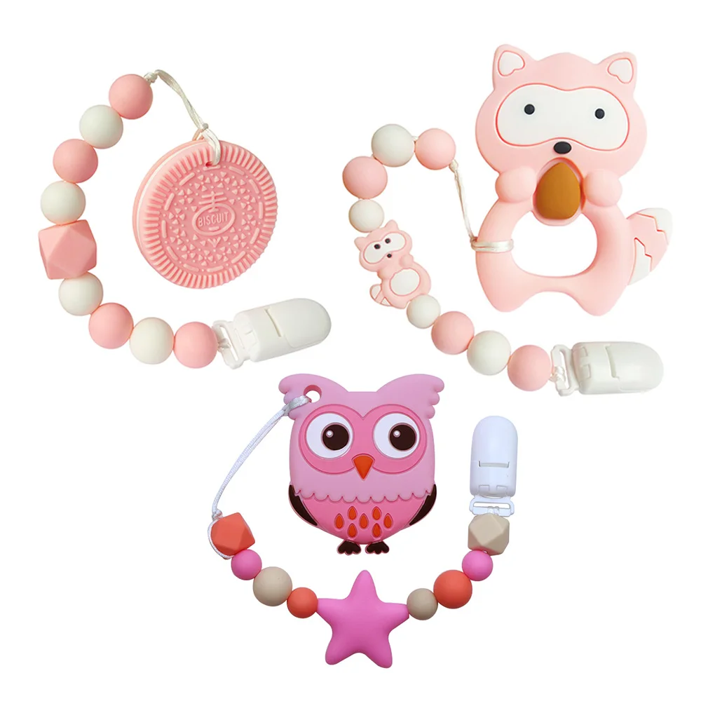 BOBO.BOX Silicone Teethers Beads Eco-friendly BPA Free Baby Teething Letter Beads Pacifier Chain Clip DIY Necklace Rattail Cord