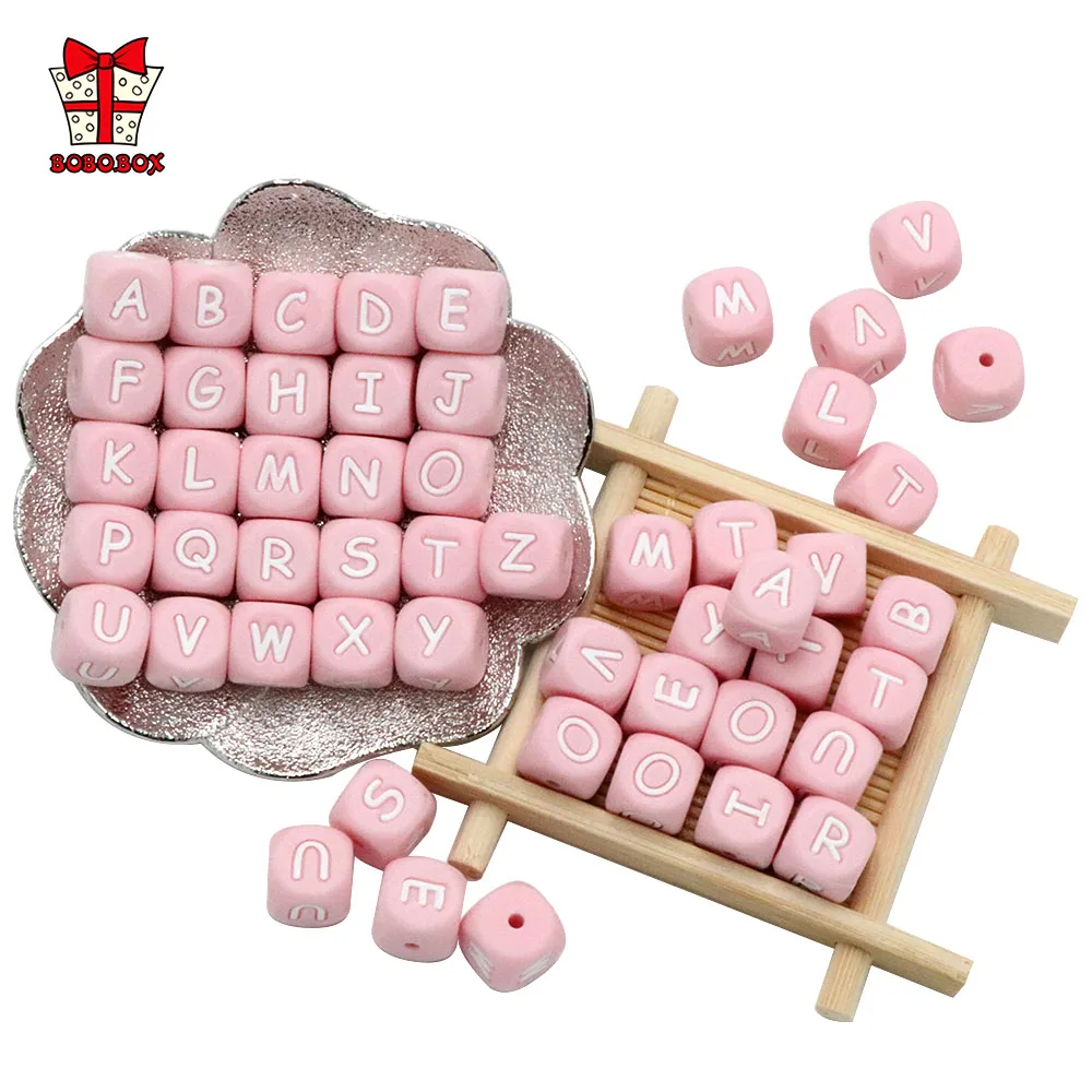 BOBO.BOX Silicone Teethers Beads Eco-friendly BPA Free Baby Teething Letter Beads Pacifier Chain Clip DIY Necklace Rattail Cord