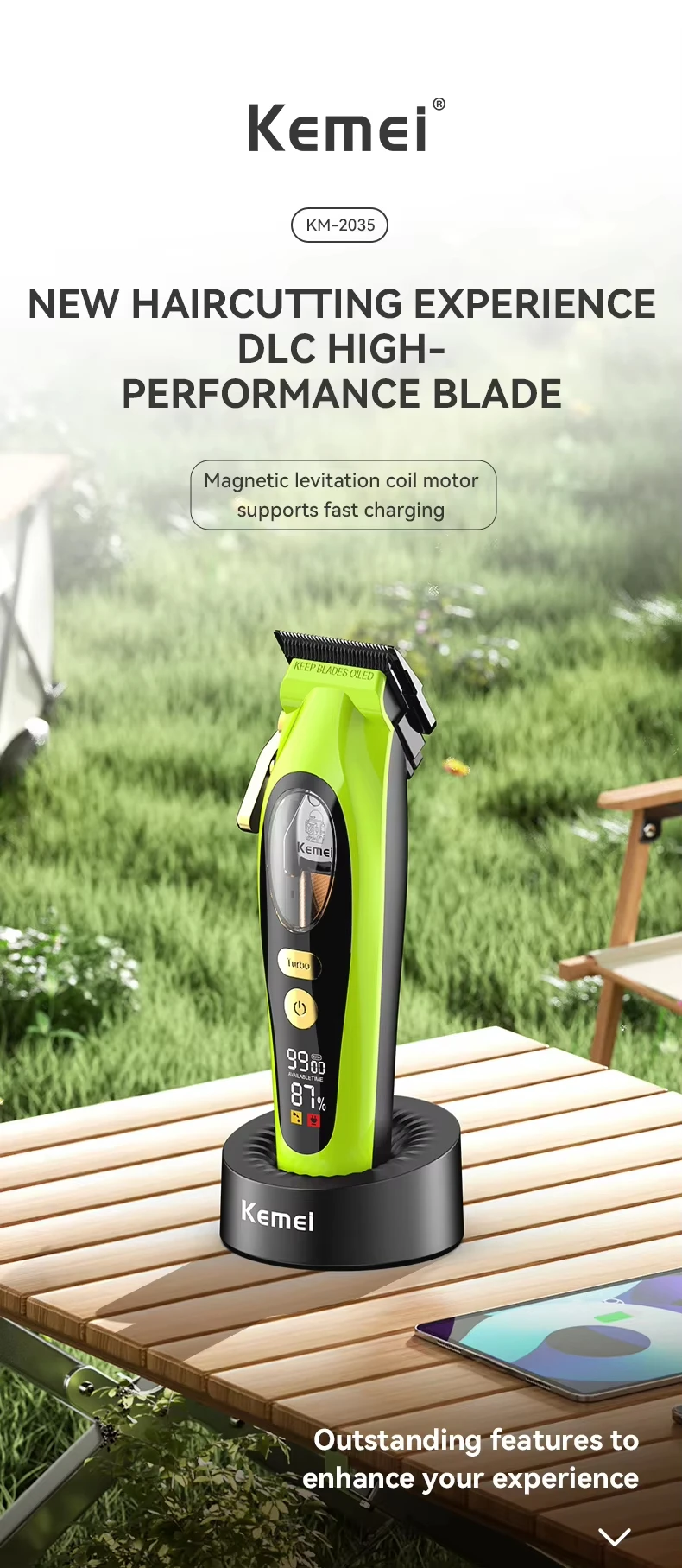 Kemei KM-2035 9900 RPM Hair Clipper Barber Professional Cordless Trimmer Magnetic Motor Mower For Men Hair Cutting Machine