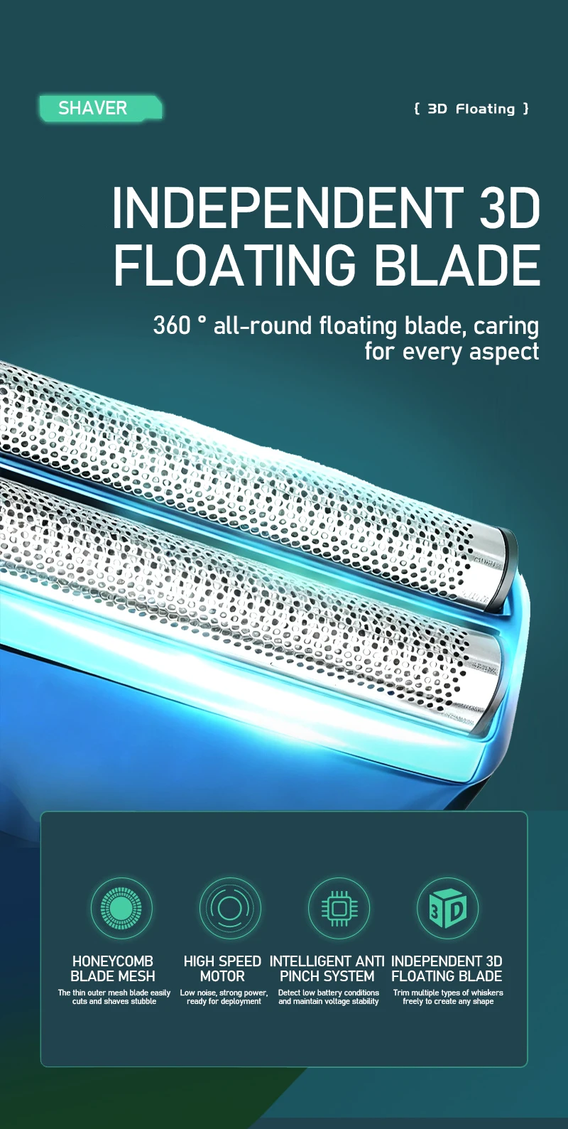 KEMEI KM-T400 Dual Foil 9000RPM 5W Magnetic Levitation Motor LCD Display 1400mAh Men's Electric Shaver Professional Shaver