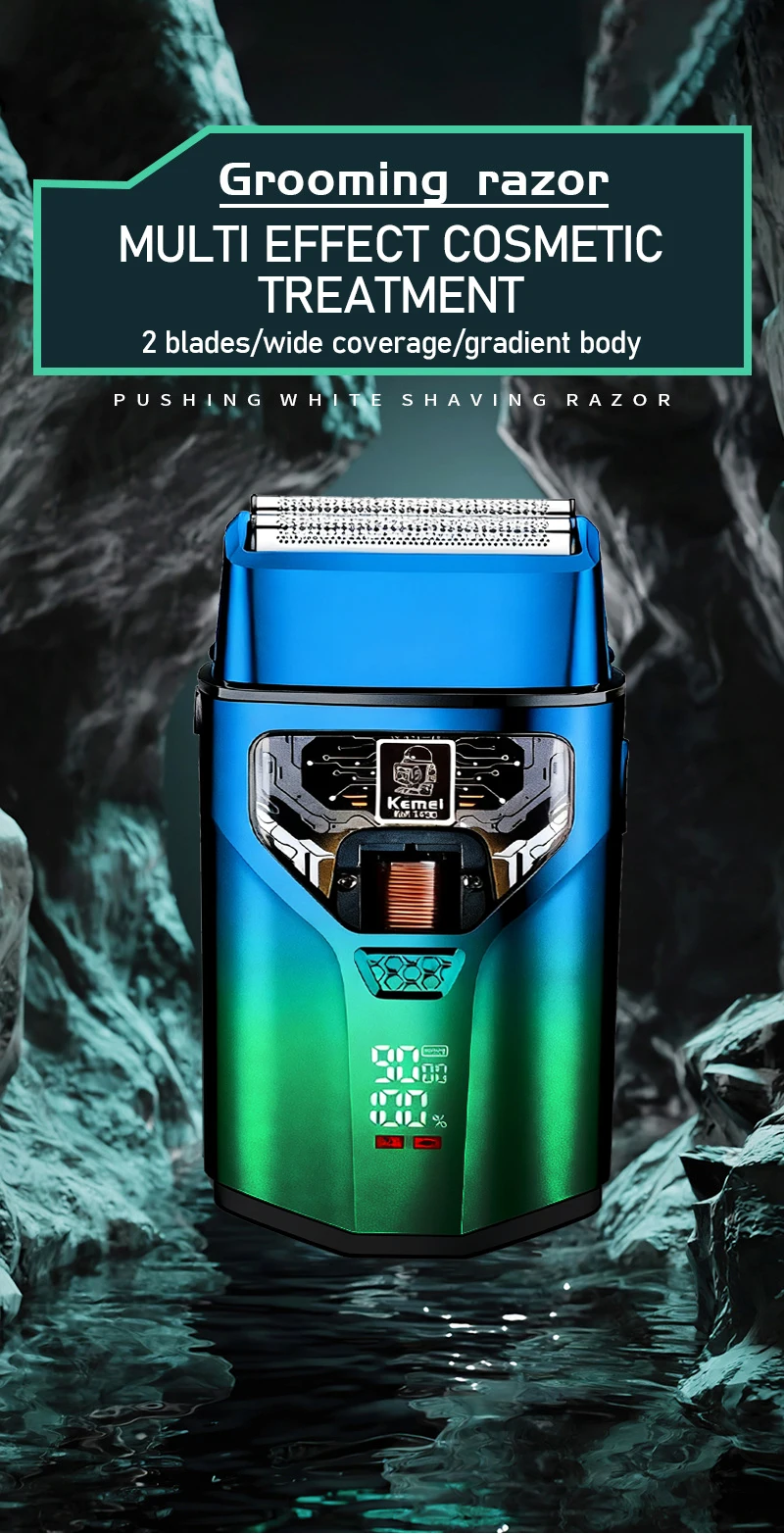 KEMEI KM-T400 Dual Foil 9000RPM 5W Magnetic Levitation Motor LCD Display 1400mAh Men's Electric Shaver Professional Shaver
