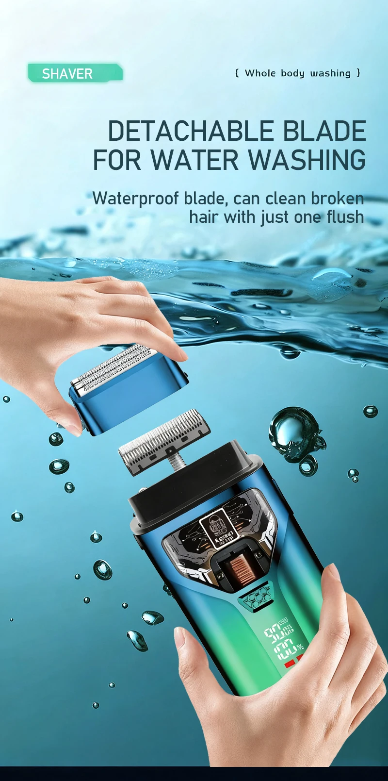 KEMEI KM-T400 Dual Foil 9000RPM 5W Magnetic Levitation Motor LCD Display 1400mAh Men's Electric Shaver Professional Shaver