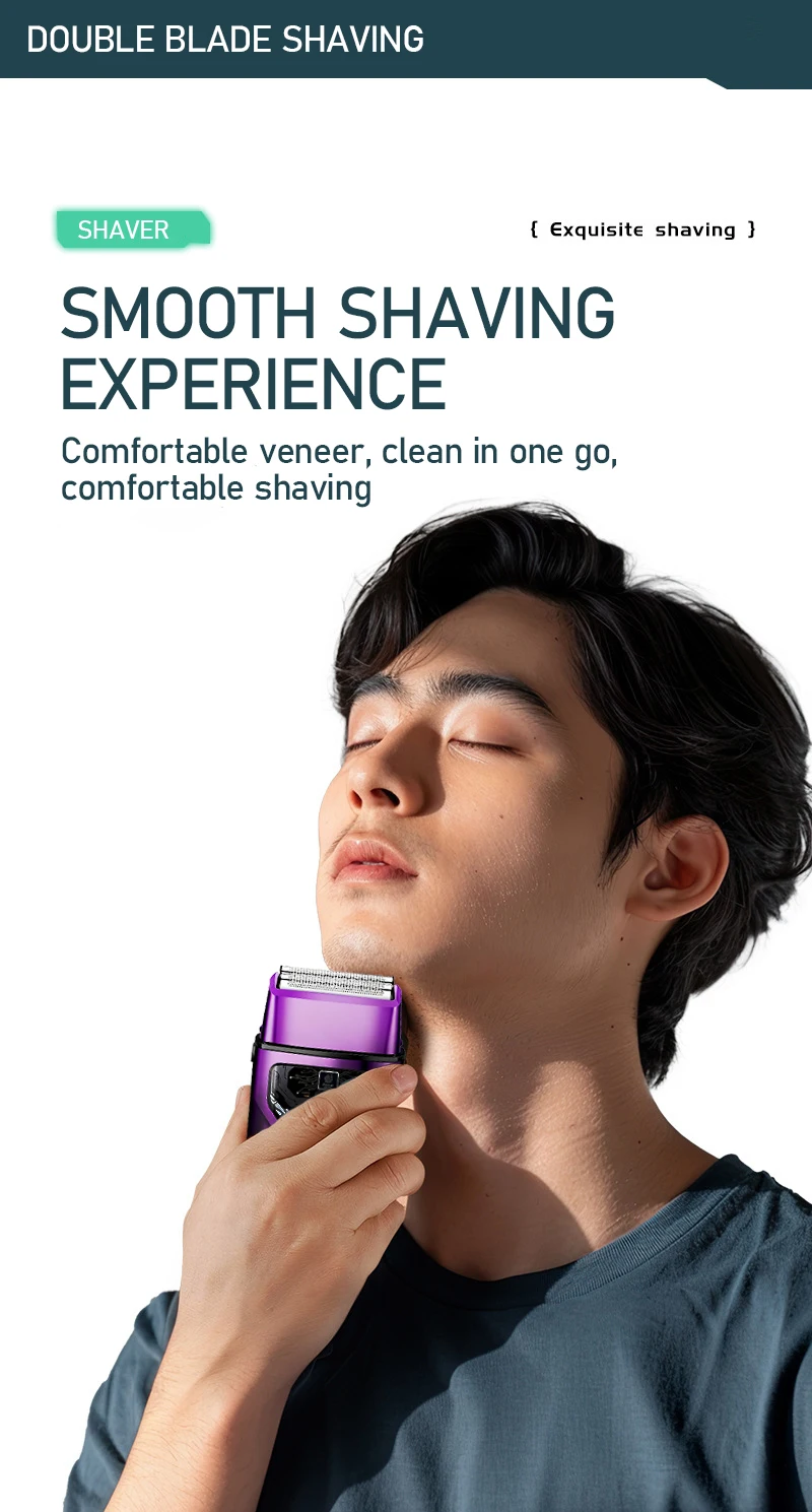 KEMEI KM-T400 Dual Foil 9000RPM 5W Magnetic Levitation Motor LCD Display 1400mAh Men's Electric Shaver Professional Shaver