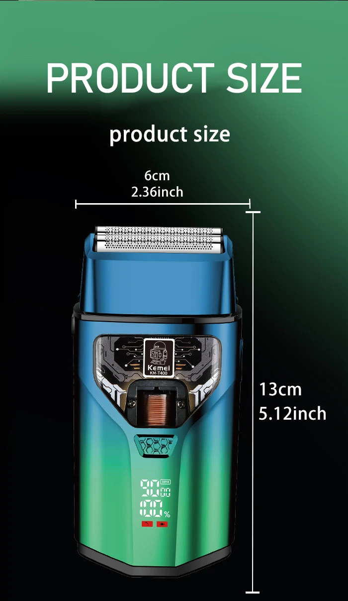 KEMEI KM-T400 Dual Foil 9000RPM 5W Magnetic Levitation Motor LCD Display 1400mAh Men's Electric Shaver Professional Shaver