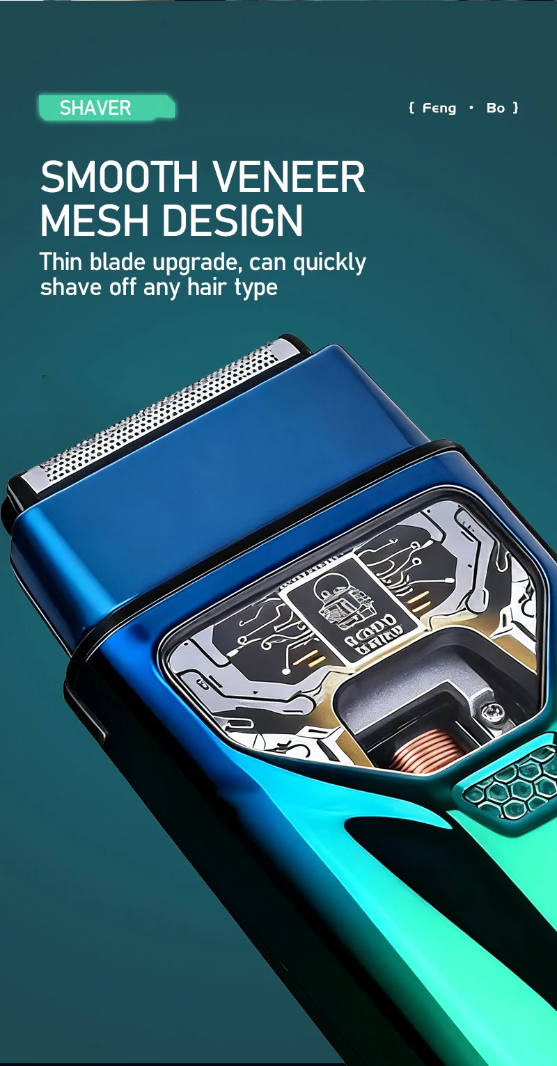 KEMEI KM-T400 Dual Foil 9000RPM 5W Magnetic Levitation Motor LCD Display 1400mAh Men's Electric Shaver Professional Shaver