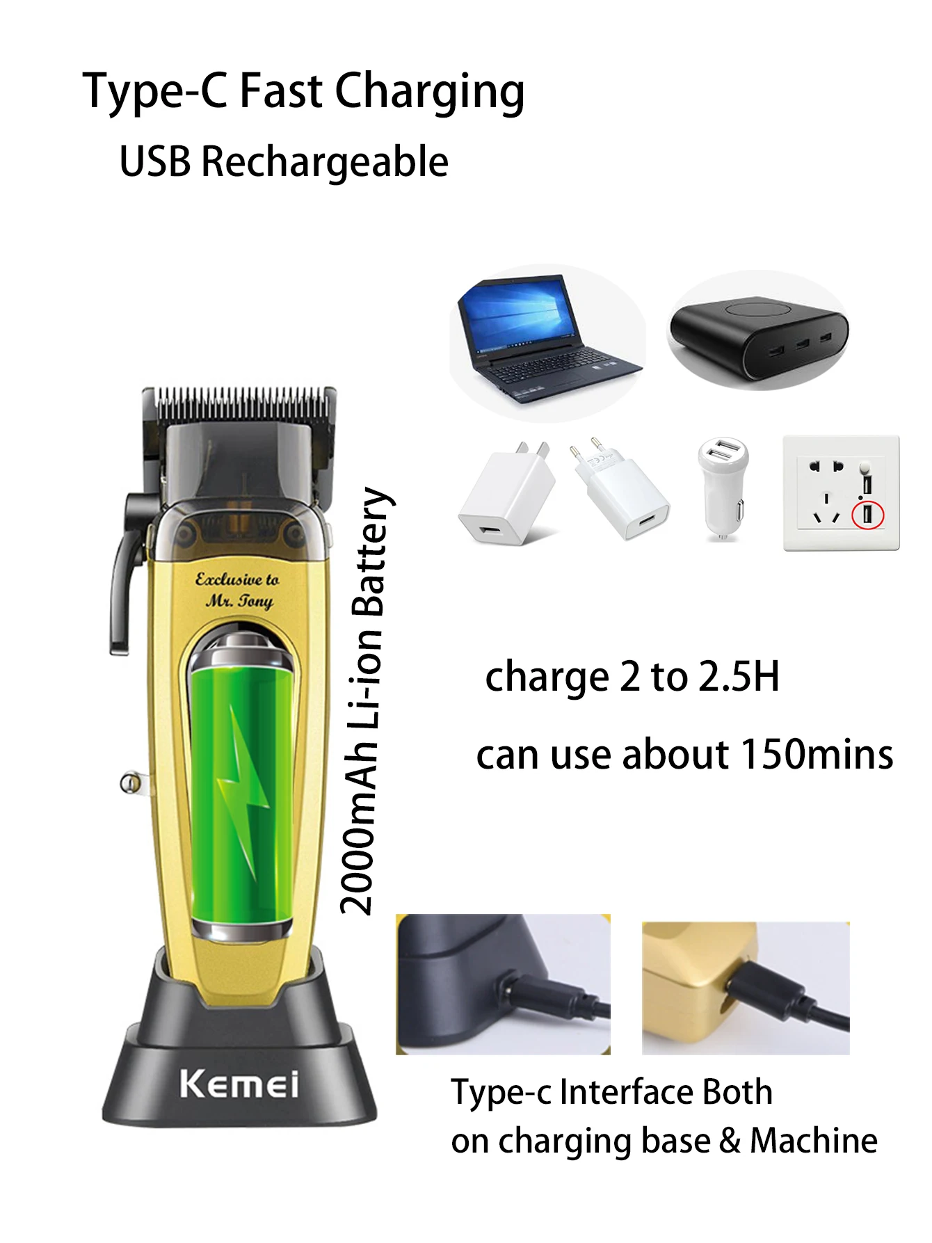 Kemei km 90 4 Professional Hair Clipper for Men 11500RPM 10W Brushless Motor DLC Blade Base Charger Haircut Machine Hair Trimmer