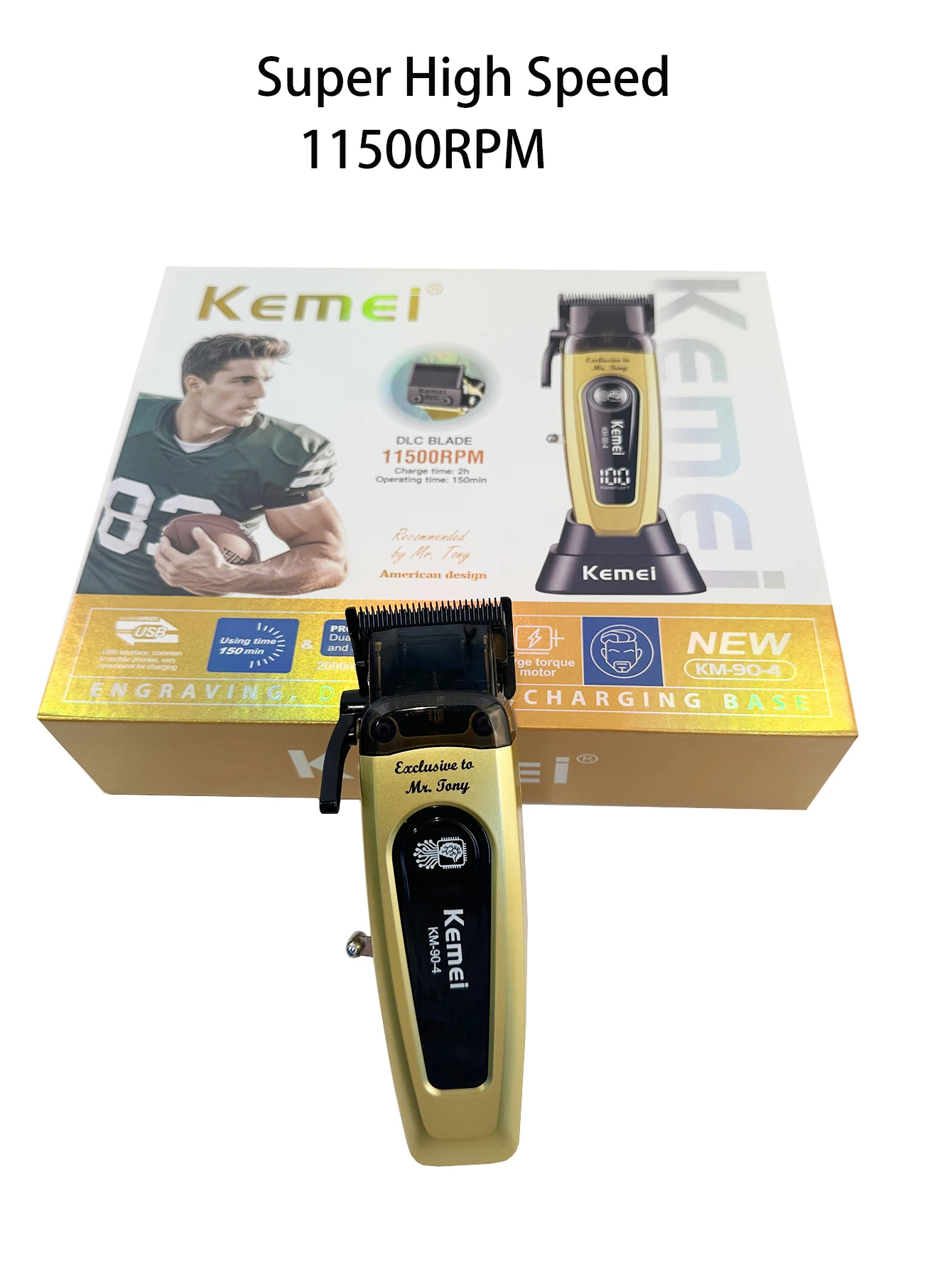 Kemei km 90 4 Professional Hair Clipper for Men 11500RPM 10W Brushless Motor DLC Blade Base Charger Haircut Machine Hair Trimmer