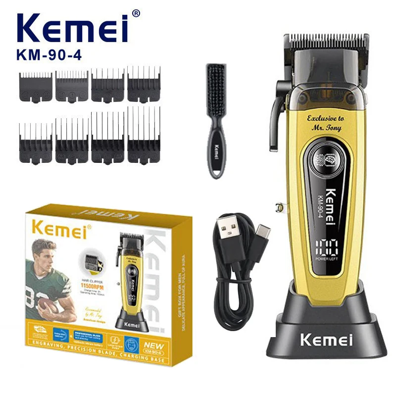 Kemei km 90 4 Professional Hair Clipper for Men 11500RPM 10W Brushless Motor DLC Blade Base Charger Haircut Machine Hair Trimmer