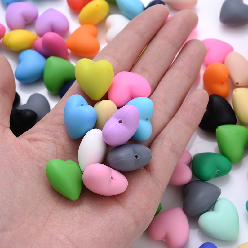 20Pcs 18x20mm Peach Heart Silicone Beads Baby Teethers Eco-friendly BPA Free Teething Beads Necklace Pacifier Chain Accessories