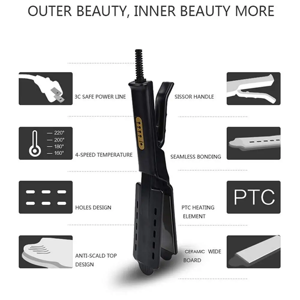 Curling And Straightening Dual Use Hair Straightening Splint Constant Temperature 4 Gears Portable Air Bangs Curling Straightene