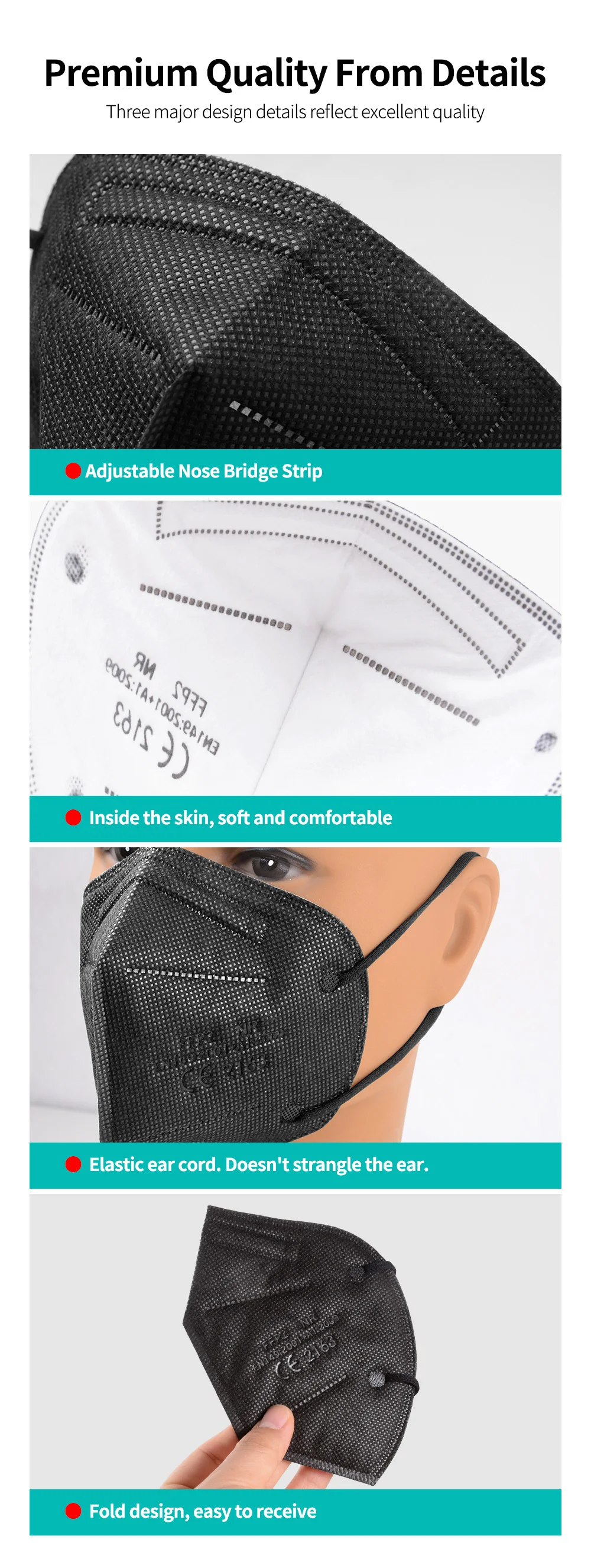 5Layer FFP2 Masks CE Approve KN95 Melt-blown 95% Filtering Adult Multi-colors Black Pink Blue Bag Pack ffp2 NR EU Fast Delivery