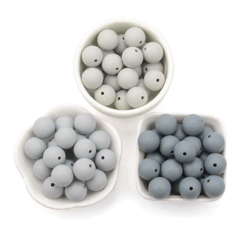 LOFCA 12mm 100pcs Silicone Beads Round Teether Baby Nursing Necklace Pacifier Clip Oral Care BPA Free Food Grade Colorful