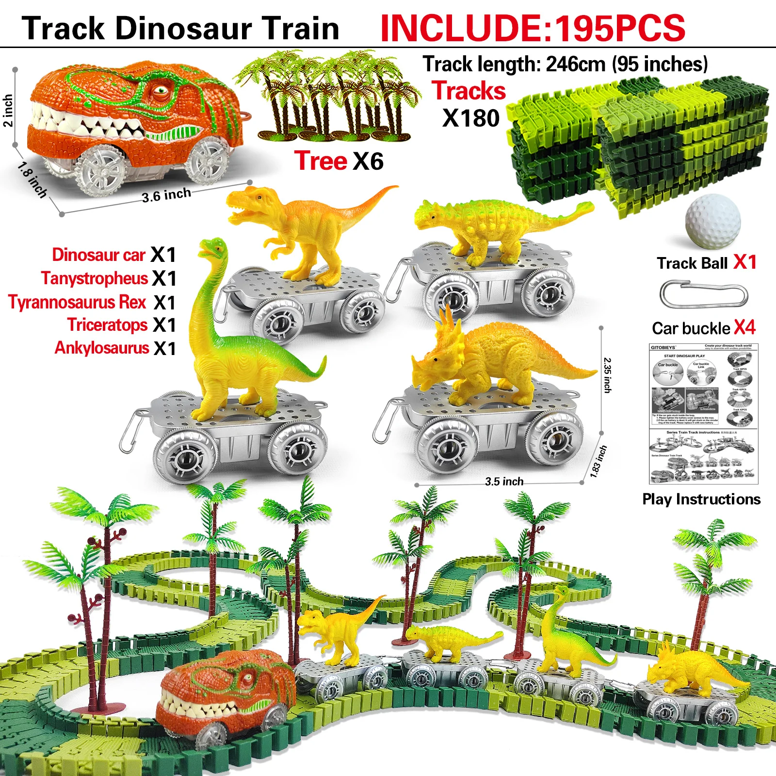Magic Climbing Electric Dinosaur Car Track Railway Toy Car Set Bend Flexible Race Track Flash Light Car High Quality Toy For Kid